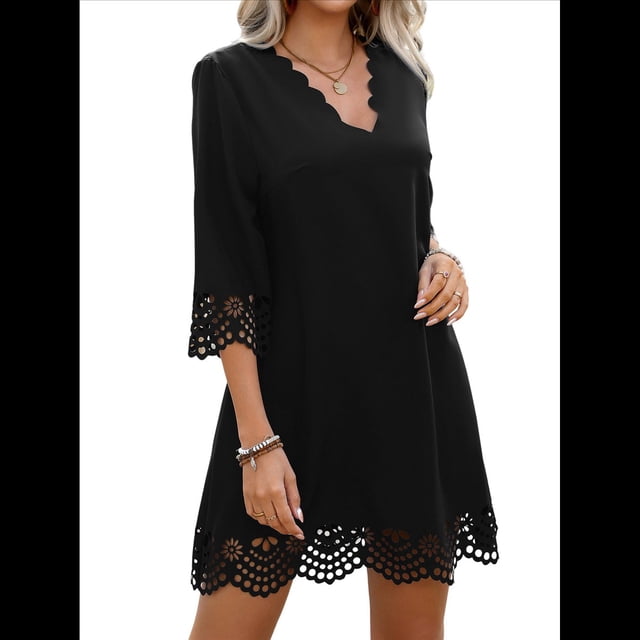 Vestido Camisero Informal de Verano para Mujer, con Mangas 3/4, Holgado y Holgado Negro XL