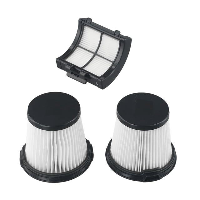 filtros para aspiradora de varilla inalámbrica shark detect pro iw3511 iw3120 iw1111 iw1120 Conjunto con 1 filtro trasero rectangular de marco negro y pliegues blancos y 2 prefiltros cónicos plisados blancos con bases negras; vista centrada sobre fondo blanco, apto como repuesto para los modelos indicados.