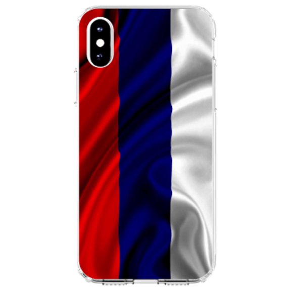 DistinctInk Clear Shockproof Hybrid Case for iPhone XS Max (6.5" Screen) - TPU Bumper, Acrylic Back, Tempered Glass Screen Protector - Russia Russian Waving Flag Red Yellow - Show Your Love of Russia