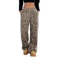 thumbnail image 3 of Women'S Plaid Leopard Print Straight Leg Pants Elastic Waist Y2K Trousers Bottoms with Pockets Light Leopard XL, 3 of 6