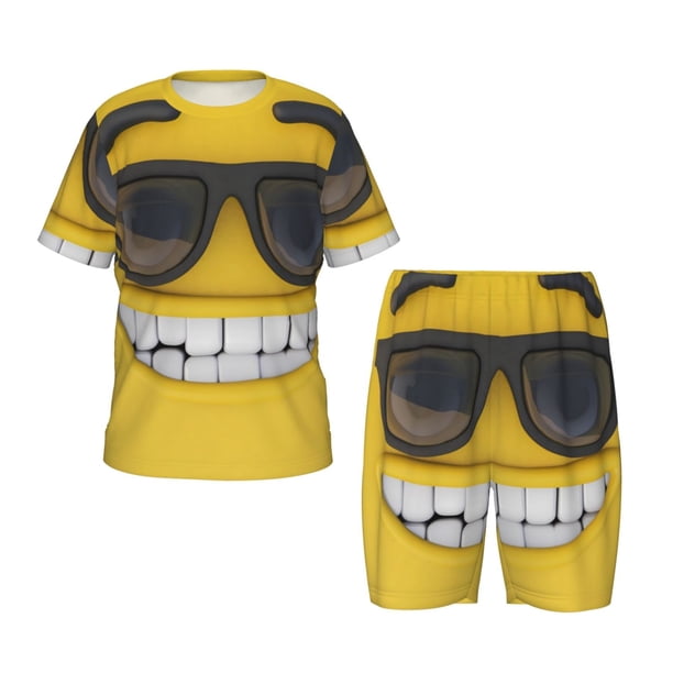 Balery Smiling With Sunglasses Conjunto de Pijama Infantil de Manga Corta con Estampado – Ropa de Dormir de Algodón Suave-Large