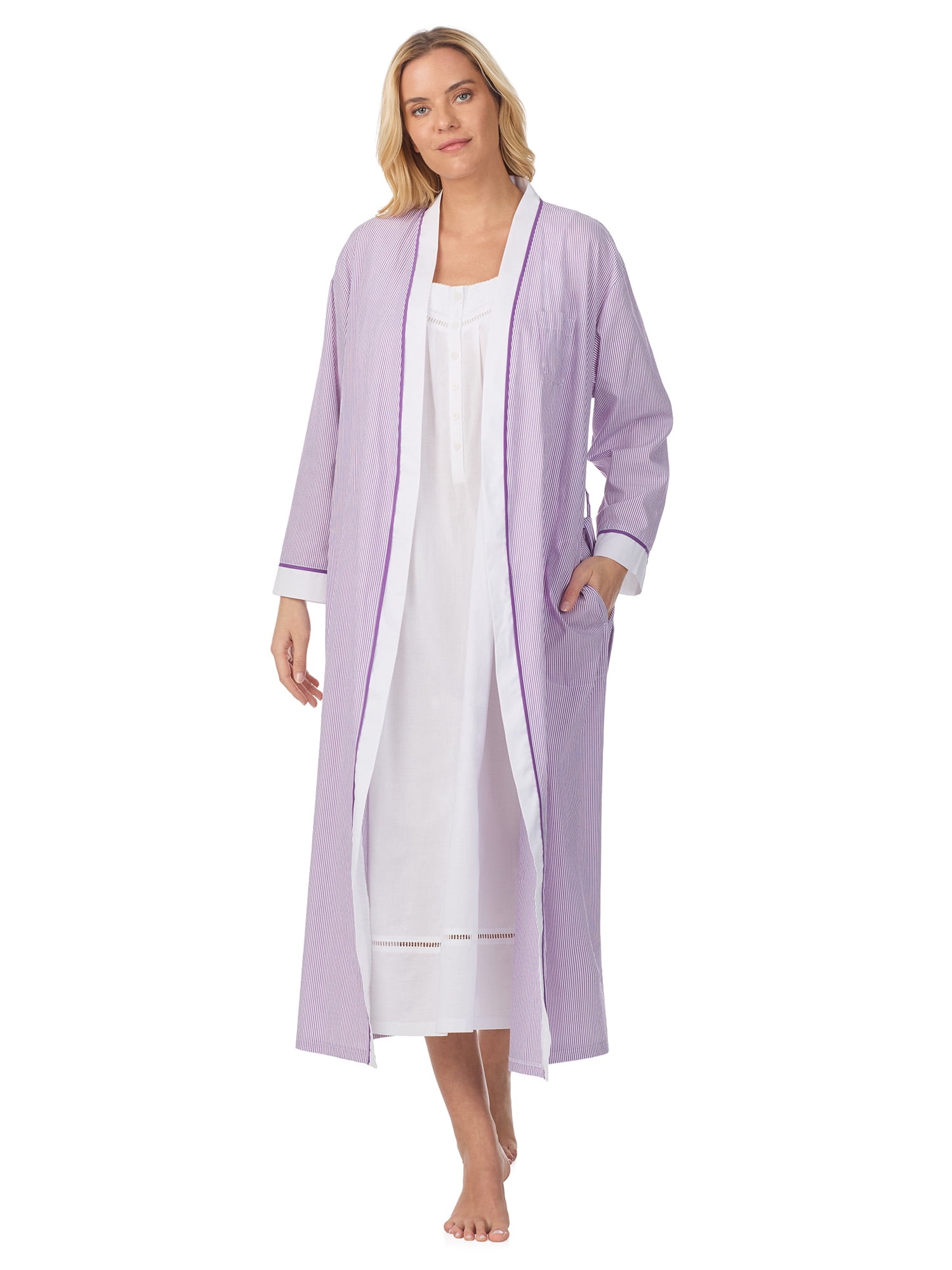 Aria Women's Lightweight Cotton Woven 52" Long Wrap Sleepwear Robe, Sizes XS-5X