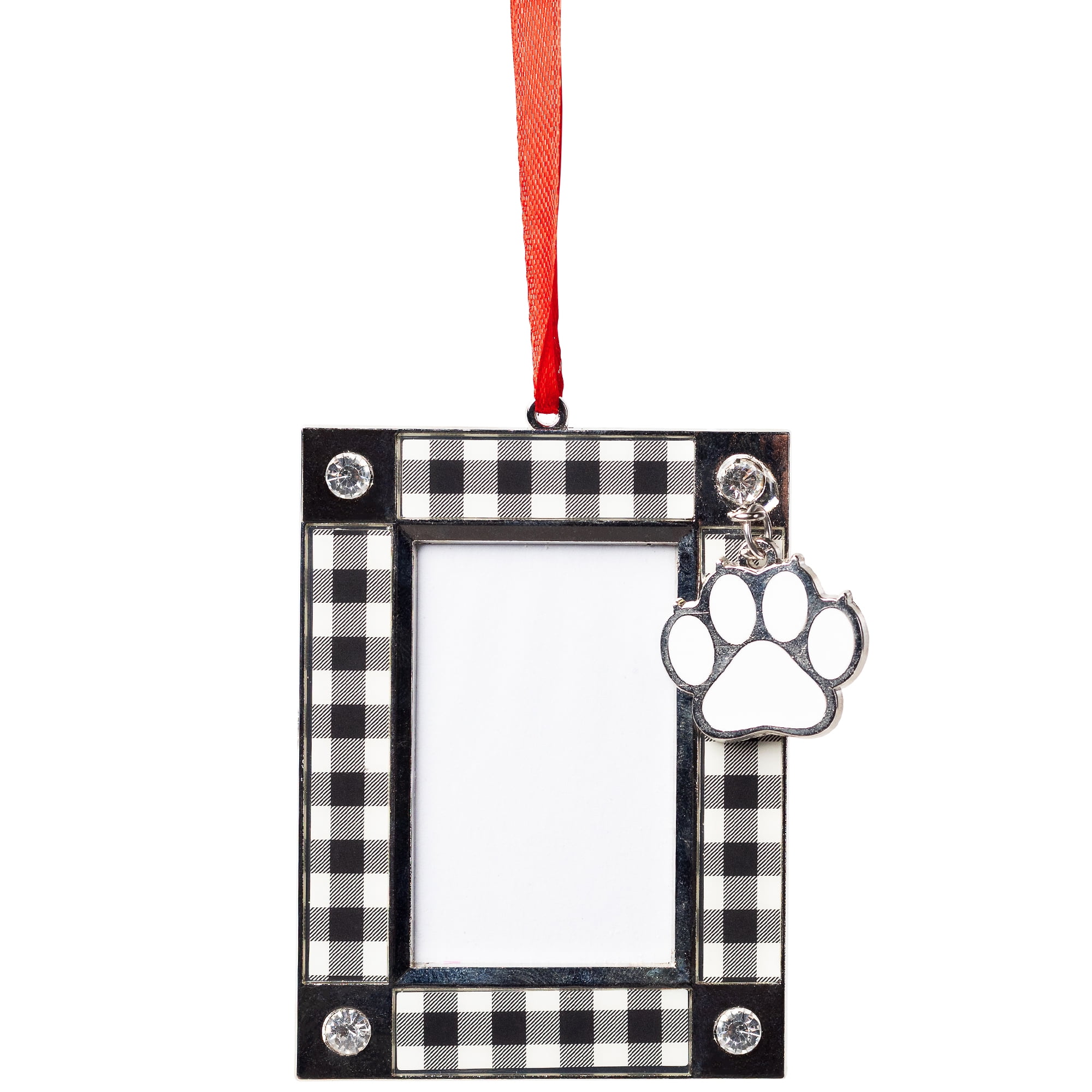 Paw Print Buffalo Plaid Pet Photo Frame Christmas Ornament - 3.5"