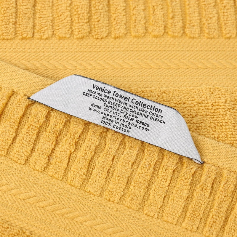 Superior Venice Ribbed Textured Border Zero Twist Bath Sheets, Set of 2, Gold