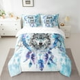 thumbnail image 2 of Safari Wolf Bed in a Bag 7-Piece Animal Bedding Set,Bohemian Dreamcatcher Full Size Comforter Set Blue Ombre Bedding Comforter Sets,Tribal Feather Bed Set, 2 of 6