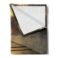 thumbnail image 2 of Ocean Soft Flannel Fleece Throw Blanket, Black Sea at Dusk Sunrise Tranquil Scene Coastline with Wooden Pier Picture, Cozy Plush for Indoor and Outdoor Use, 60" x 80", Brown Yellow Grey, by Ambesonne, 2 of 5