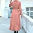 thumbnail image 4 of safuny Midi Dress with Pocket for Women Solid Color Long Sleeve Lapel Neck Dress Button Elegant Leisure Retro Holiday Beach Trendy Clothing Summer Pink, 4 of 8