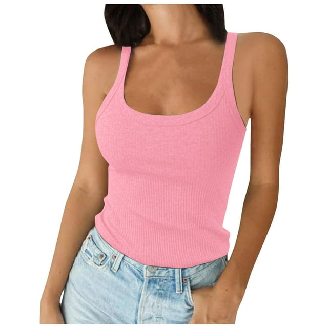 Women Spaghetti Strap Neck Ribbed Tank Tops Slim Fitted Camisole Basic Sleeveless Layering Shirts Duster Sweater Vest Print Vest Top Women Pullover Vest Sweater Vest Zipper Solid Top Sweater Vest for