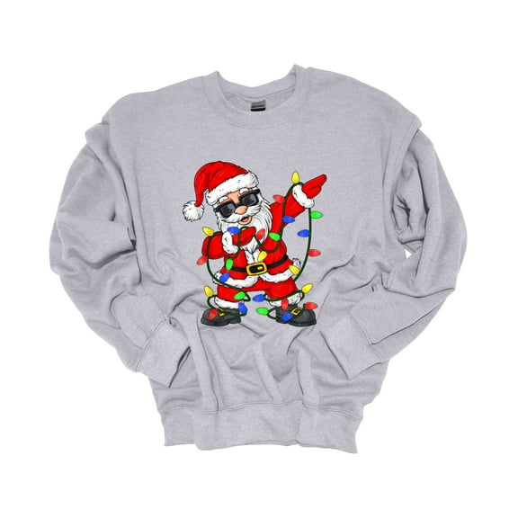Christmas Sweatshirt Dancing Santa Christmas Lights Crewneck Sweatshirt-Sports Grey-xxl