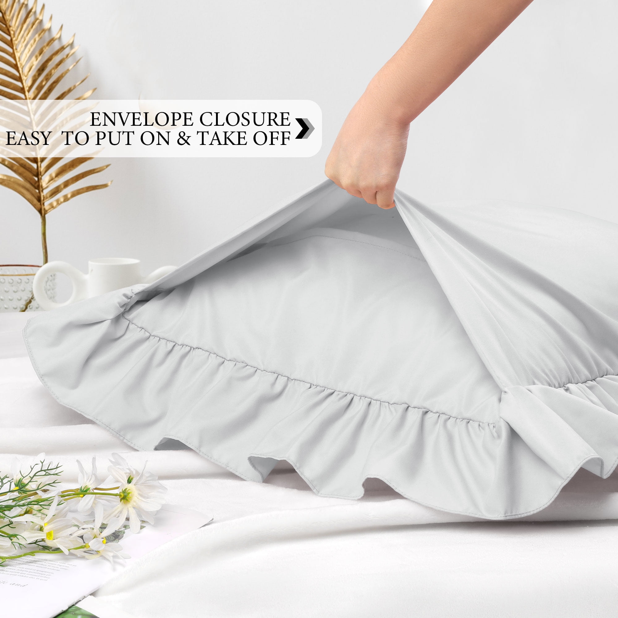 Unique Bargains Microfiber Ruffle Envelope Closure Body Pillowcases Light Gray 20"x54"