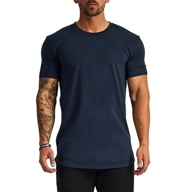 BOBOGOJP T-Shirt Ajusté pour Homme à Manches Courtes, Col Ras du Cou, Hauts (Marine,G)
