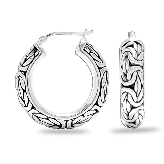 LeCalla 925 Sterling Silver Jewelry Antique Byzantine LARGE Click Top Hoop Earrings for Women and 32MM