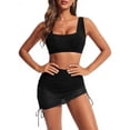 thumbnail image 6 of Abomasnow Women's 2 Piece Swimsuits Set Sleeveless Square Neck Cropped Tank Tops High Waisted Bathing Suit with Sheer Cover Up Swim Skirts, 6 of 9