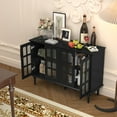 thumbnail image 4 of CBJCBJ 47.6" Credenzas & Sideboards with 4 Lattice Glass Door and Adjustable Shelves, Black, 4 of 12