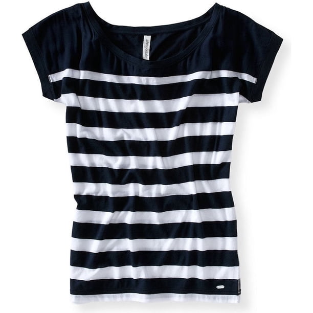 Aeropostale - Camiseta con estampado de rayas Dolman para mujer, azul, grande