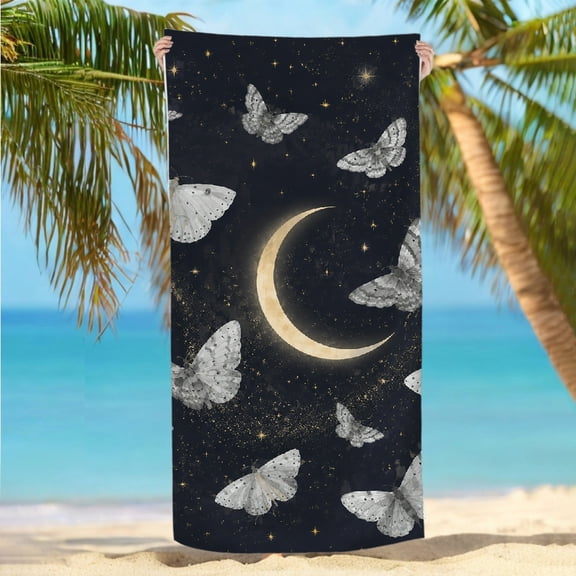 RKSupls 30x60inch Beach Towel Moths Crescent Moon Stars Night Oversized Microfiber Beach Towel, Machine Washable Ultra-Soft Microfiber Ideal for Bathroom beach yoga