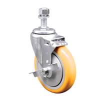 5 Inch 316SS Yellow Polyurethane Swivel 12mm Threaded Stem Caster with Brake