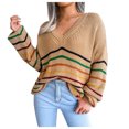 thumbnail image 1 of Gibobby Suéter casual mujer, Suéter Ligero con Cuello en V Suéter pulóver para Mujer(Caqui,G), 1 of 5