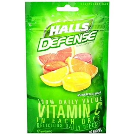 2 Pack Halls Defense Vitamin C Cough Drops 30 Drops Each 