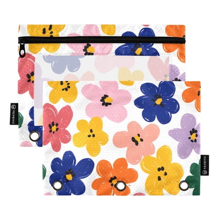 ALAZA 2 Pack Pencil Pouch Cute Flowers Pencil Case for 3 Ring Binder Clear Window Pencil Bag Organizers