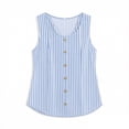 thumbnail image 6 of Craaazy Women's Plus Size Casual Tops Loose Fit Striped Round Neck Button Front Curved Hem Sleeveless Cotton Linen Tank Tops for Summer Daily Wear Gift, 6 of 6