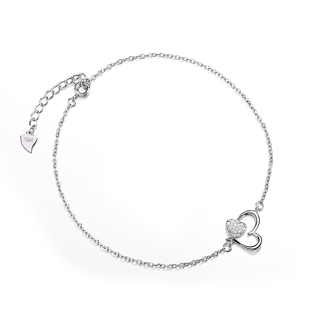 Amy & Annette 14K White Gold Heart Anklet with Crystals photo 2