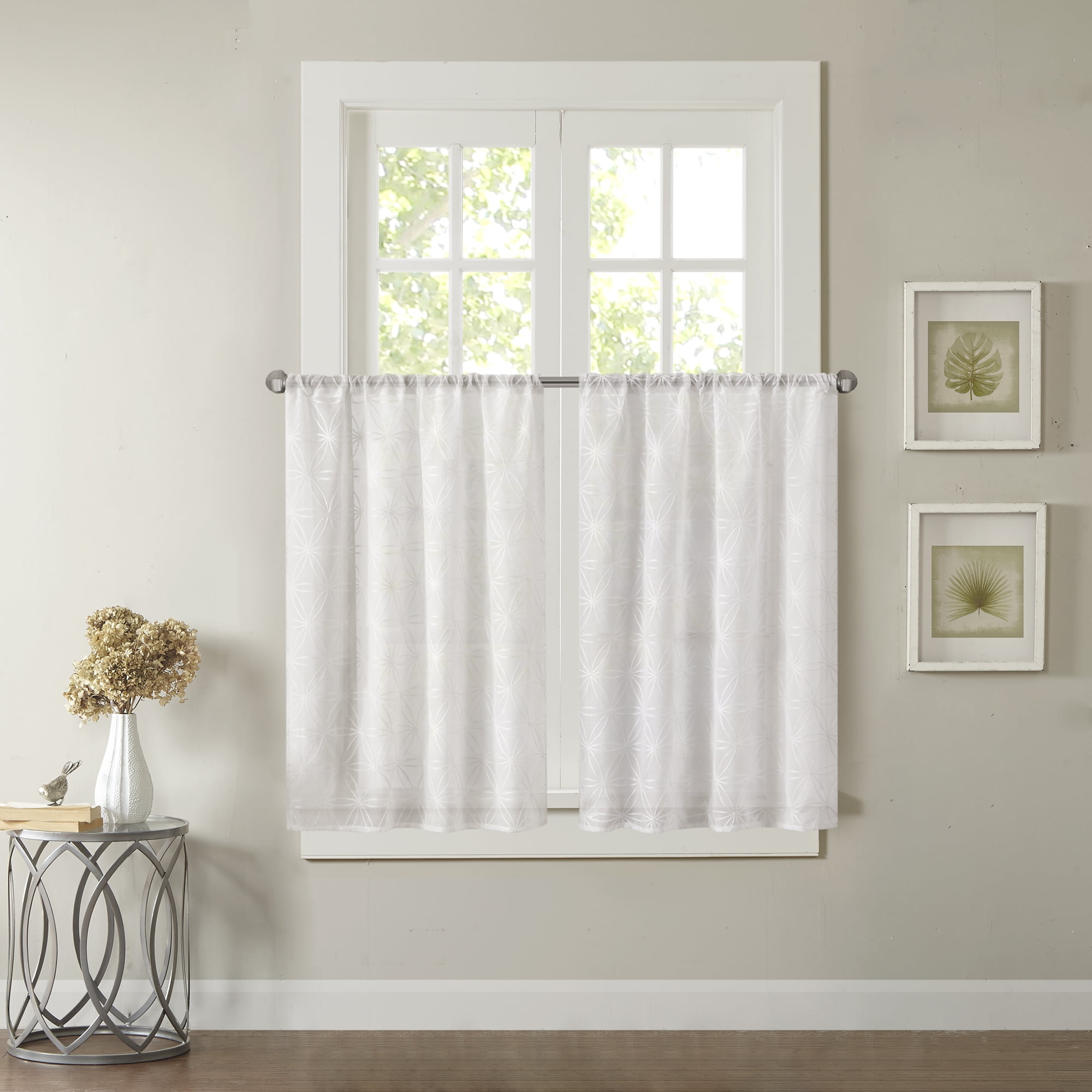 Home Essence Vera Sheer Embroidered Kitchen Curtain