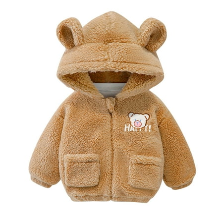 

Boy Toddler Jacket Jacket for Boys 4t Baby Girls Boys Cartoon Letter Jacket Bear Ears Hooded Outerwear Zipper Warm Fleece Winter Coat Baby Boy Coat 12