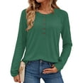 thumbnail image 2 of Women's Long Sleeve Shirts 2026 Spring Fashion Dressy Casual Tops Trendy Henley Blouses Cute Work Outfits Clothes, Dark Green, L, 2 of 5