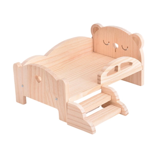 Simulación de mini-cama hecha de madera para muñecas BJD, linda, decorativa, accesorios para fotos, Oso 29x18x12cm