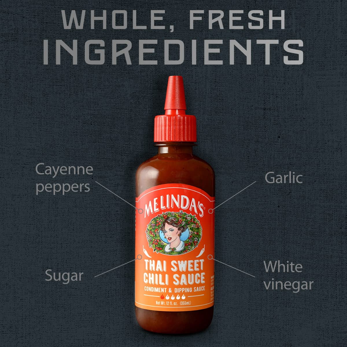 Melinda’s Thai Sweet Chili Sauce - Sweet and Mild Asian Chili Sauce Made with Whole Fresh Ingredients - Gourmet Hot Sauce & Dipping Sauce - Keto Friendly, Kosher - 12oz, 3 Pack