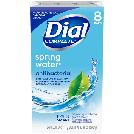 Dial Antibacterial Bar Soap  Spring Water  4 -oz  ,8 Bars