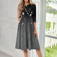 thumbnail image 2 of WTOBBY Women's Fashion Round Neck Floral Print 3/4 Sleeve Midi Dress, Stylish Digital Design Sundress with Flowy Silhouette for Summer,Black L, 2 of 4