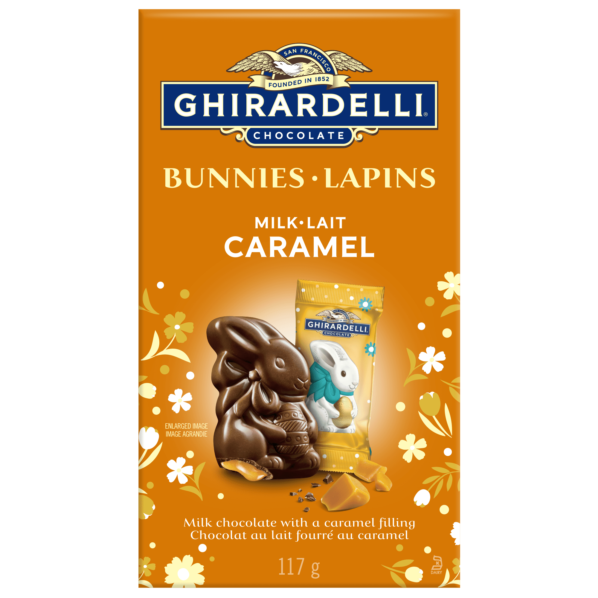 Sachet de lapins de Pâques en chocolat au lait Caramel GHIRARDELLI, 117g