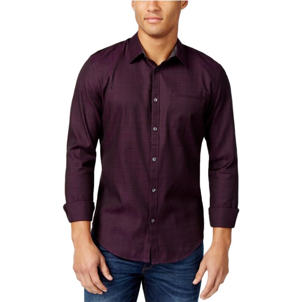 Calvin Klein - Camisa con botones de jacquard para hombre, color morado, grande