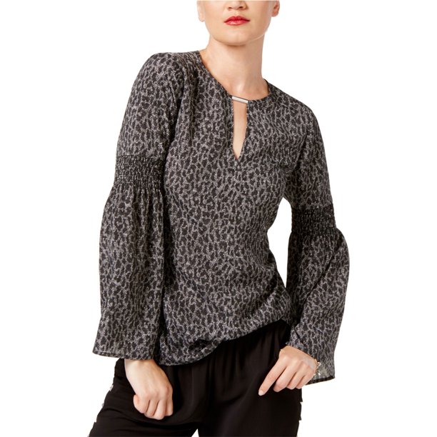 Michael Kors Blusa de punto de leopardo para mujer, negro, grande Michael Kors Tejer