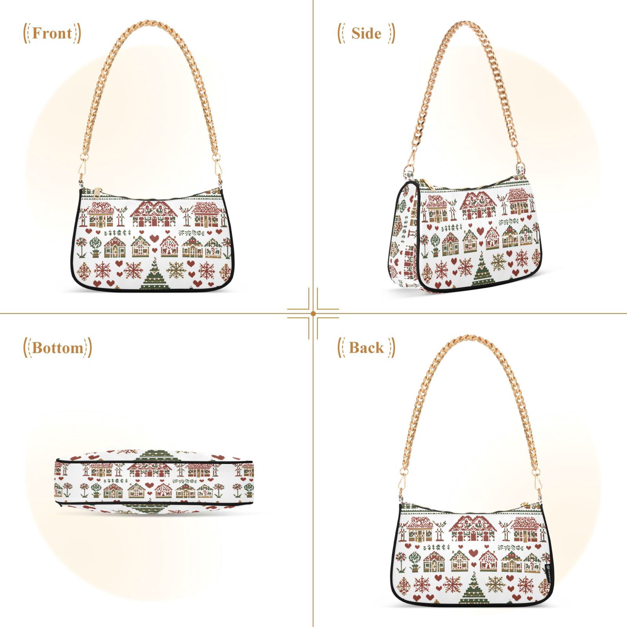 FORMRS Womens Shoulder Bag with Chain Strap Clutch Purse Cute Tote Handbag, Green Nordic Christmas House