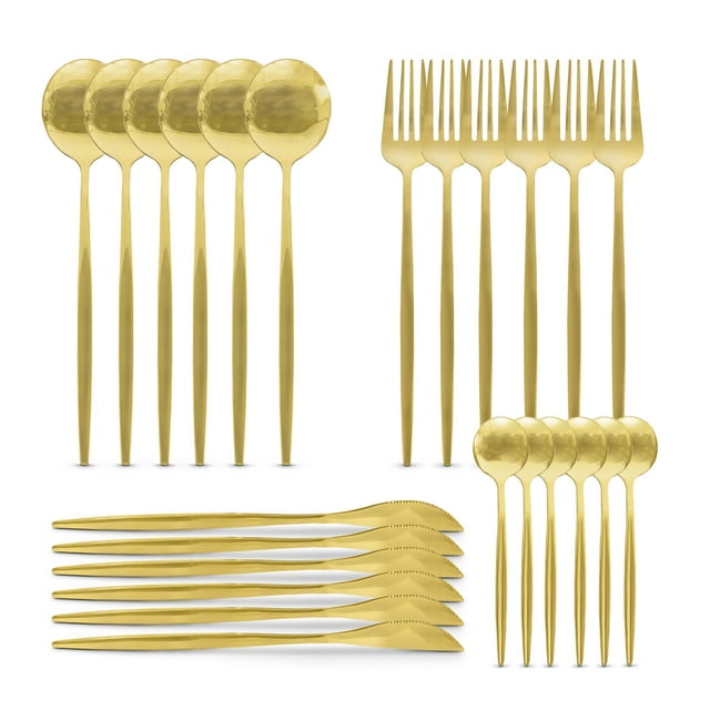 Juego De Cubiertos Dorados Idea Nuova Cubiertos modernos en color Dorado 24 Piezas