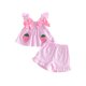 thumbnail image 2 of Conjunto de verano para bebé niña pequeña: top sin mangas y shorts con estampado de fresas, bordado, cuadros, lazos y volantes., 2 of 10