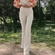 thumbnail image 4 of Pantalones acampanados para mujer, talle alto, color puro, rayas largas, pantalones de salón con parte inferior acampanada, para fiesta diaria, trabajo, caqui L, 4 of 6