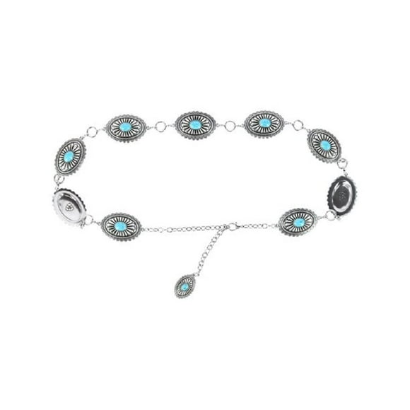 Ariat A1515836-L Womens Oval Turquoise Concho Chain Belt, Silver - Large