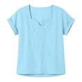 thumbnail image 3 of cocolona Linen Tops for Women Summer Solid Color V Neck Short Sleeve Shirts Dressy Casual Blouses, 3 of 6