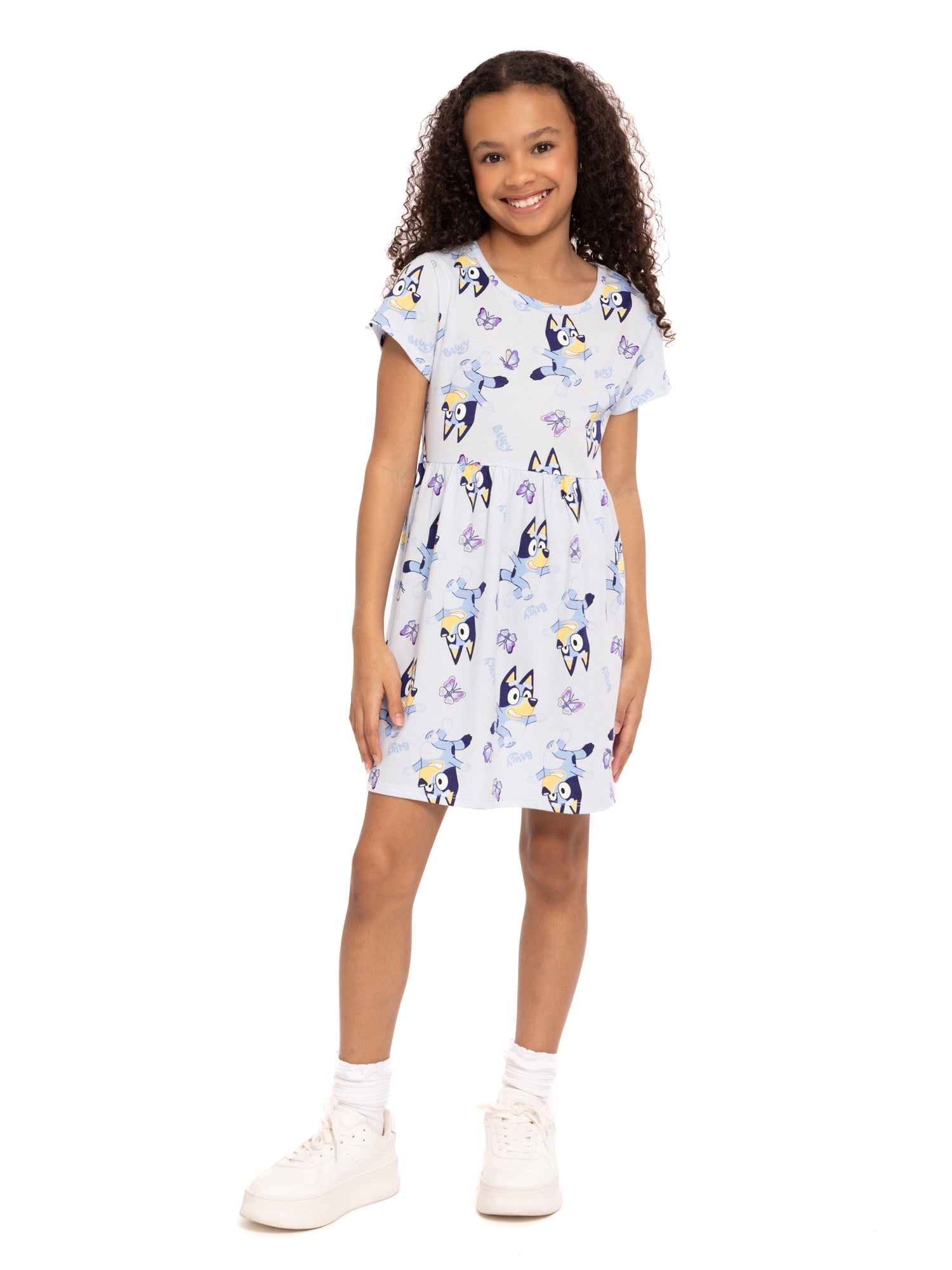 Bluey Girls Allover Print Dress with Short Sleeves, Sizes 4-12