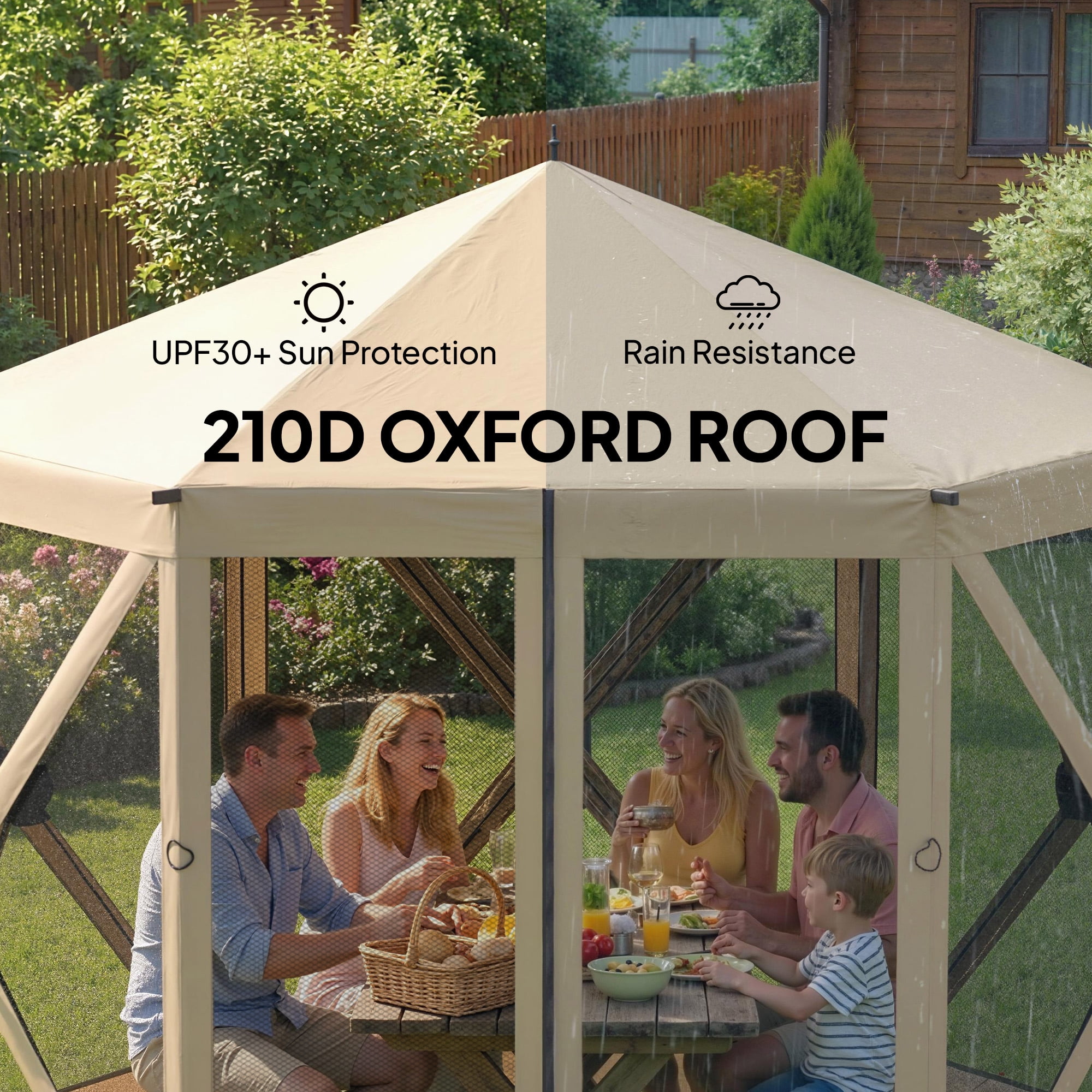 Outsunny 10 x 11 ft Pop Up Gazebo Screen Tent, Outdoor Portable Instant Camping Canopy Screen House Sun Shelter with Nettings, Carry Bag, Beige
