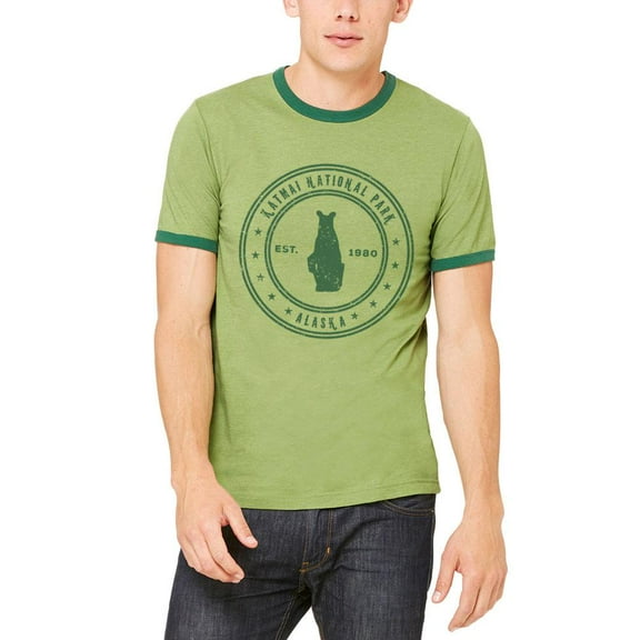 Katmai National Park Vintage Mens Ringer T Shirt Heather Green-Forest 2XL