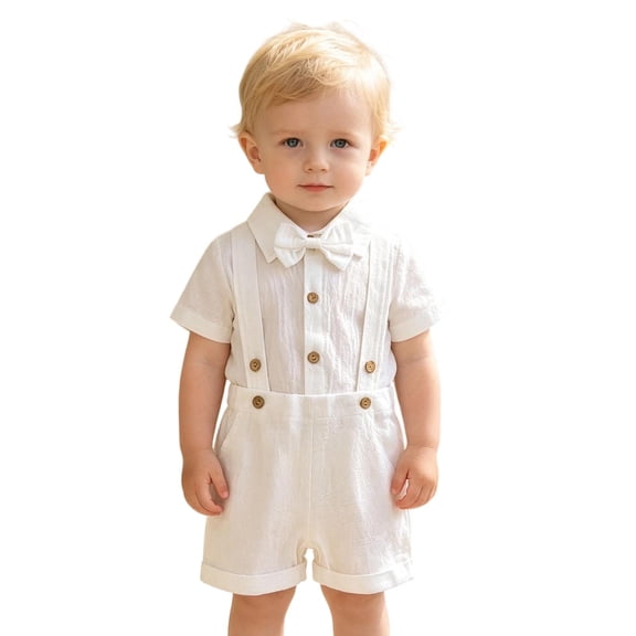 HAYIMI Boys Short Sleeve Solid Color Romper Bodysuit Suspenders Shorts Toddler Gentleman Outfit Sets Versatile Clothes Sets