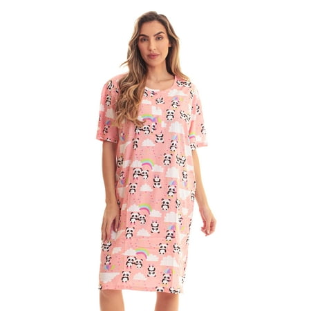 

Just Love Short Sleeve Nightgown Sleep Dress for Women (1X Coral - Panda in the Rain)