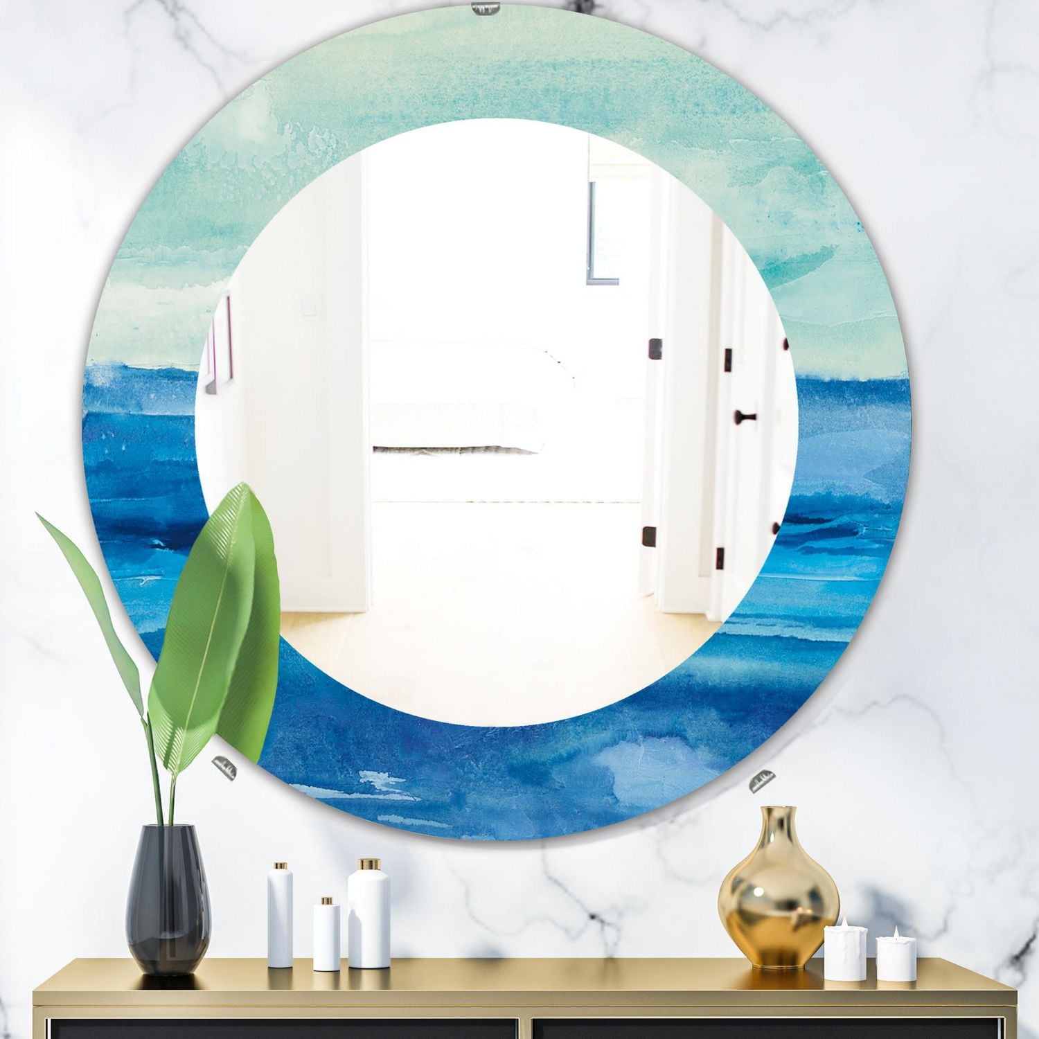 Designart 'Out To Sea' Miroir Traditionnel - Miroir Mural Ovale ou Rond - 32x32