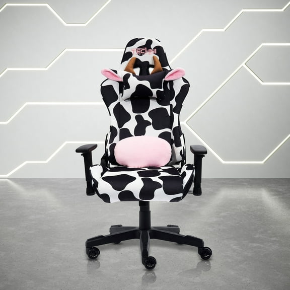 Techni Sport TS85 Luxx Series Gaming Chair with Memory Foam Seat, Black/White Cow Print RTA-TS85-COW