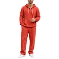 thumbnail image 4 of Mens 2 Piece Sets Quarter Zipper Drawstring Hooded Tops Wide Leg Pants Solid Color Fashion Outfits for Daily Wear Red S, 4 of 7